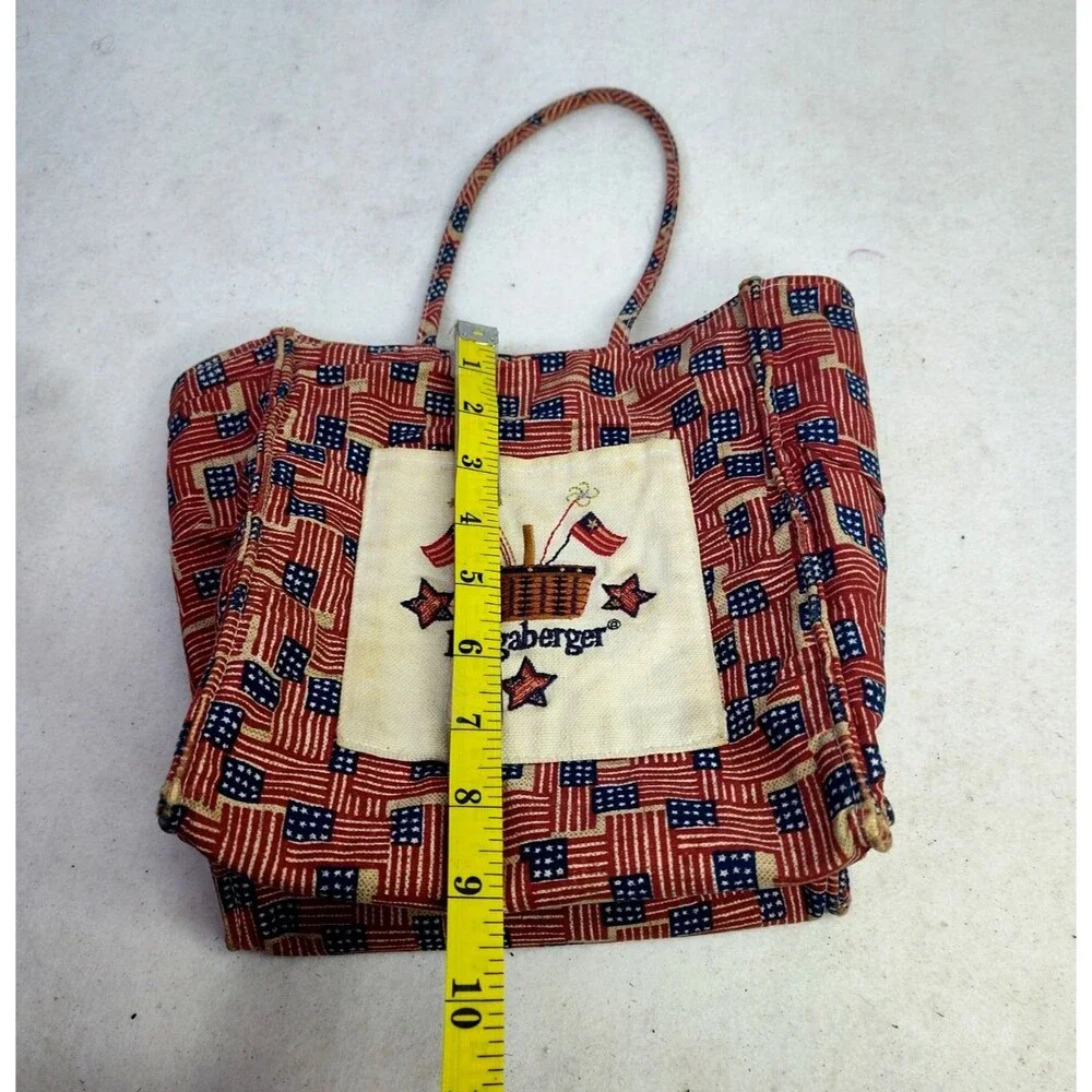 Longaberger Old Glory Small Tote Bag  Double Handle Red White Blue 8